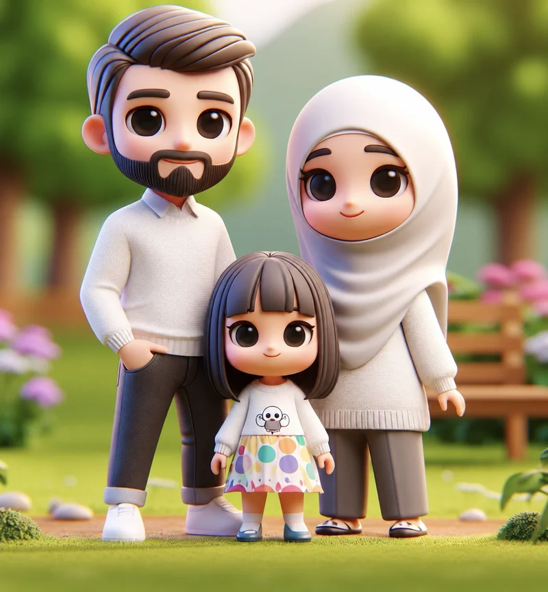 Anne, baba ve çocuğu gösteren sevimli aile illüstrasyonu